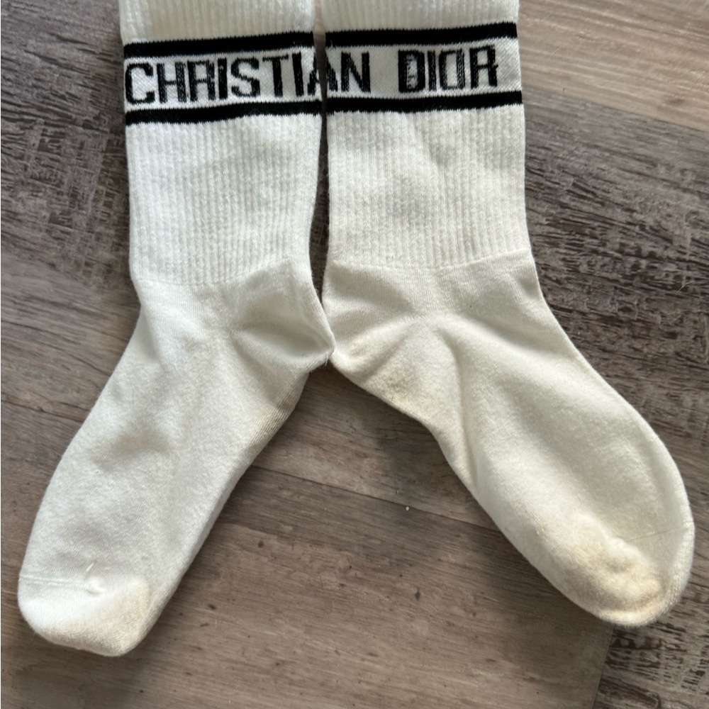 Like New Christian Dior White Casual Socks Black Logo Tall Worn 1x Unisex soft